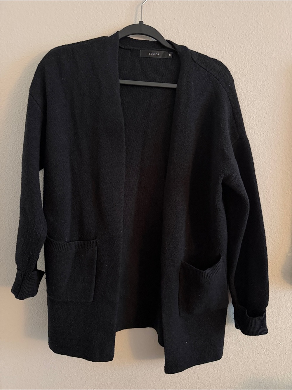 Black Open-Front Pocket Knit Sweater